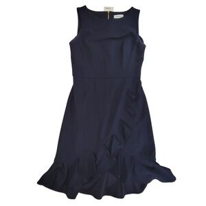 Calvin Klein Navy Blue Sleeveless Ruffle Hem Midi Dress Size 4‎